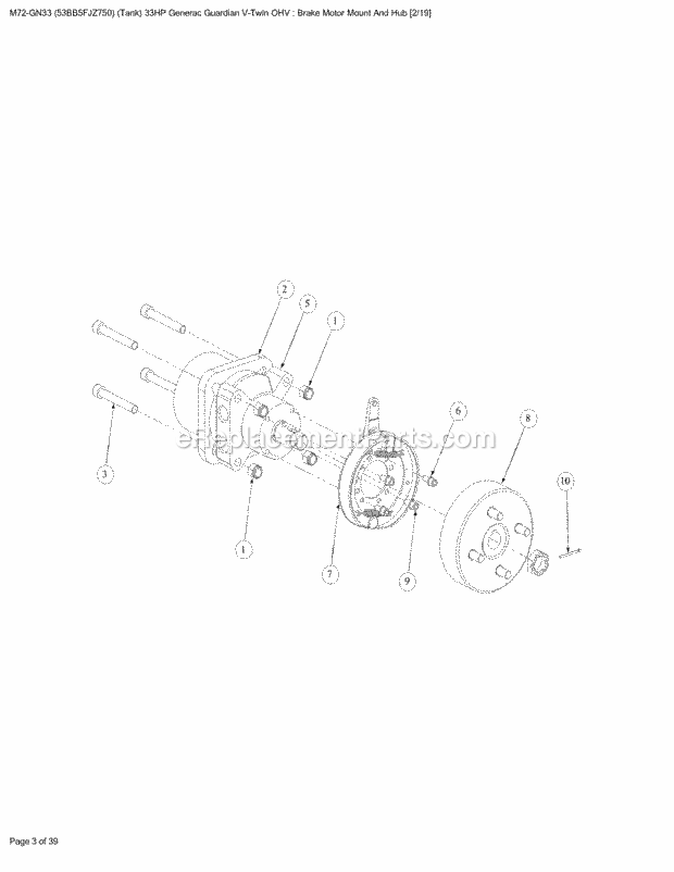 Brake Motor Mount And Hub Diagram and Parts List for M72-GN33 53BB5FJZ750 Cub Cadet Sprayer